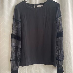 LOFT Elegant Black Lace Sleeve Women's Top